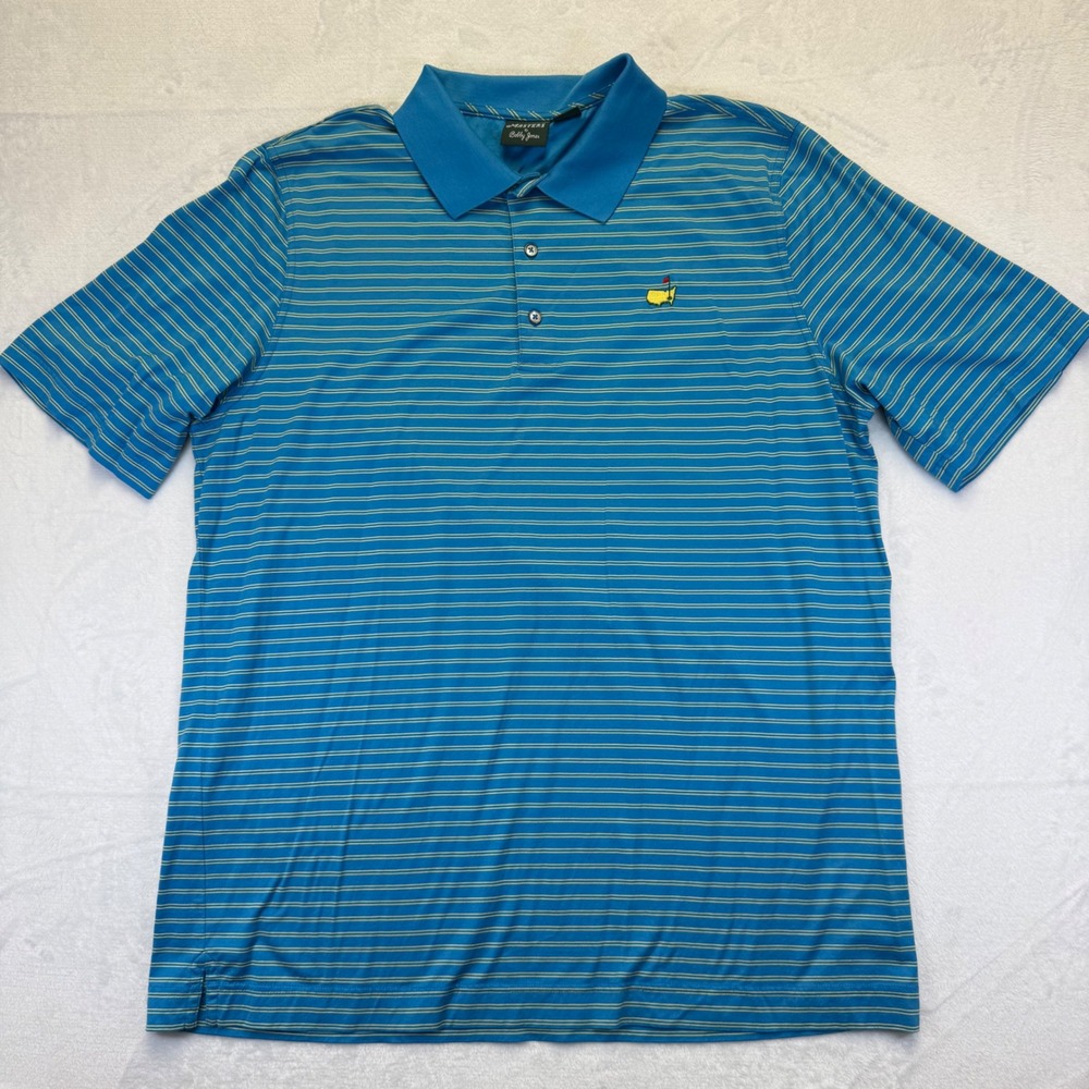 Masters by Bobby Jones Mens XL Blue Striped Cotton Golf Polo Shirt‎ Short Sleeve